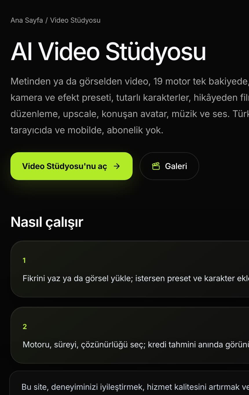Stüdyo mobilde de aynı